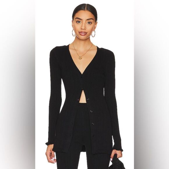 Black Ribbed Cardigan - Picture 1 of 7